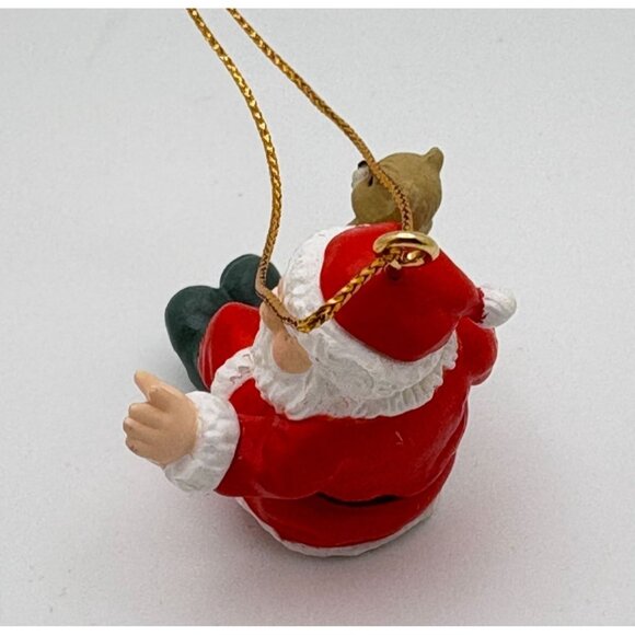 Vintage Sitting Santa Claus Christmas Tree Ornament Holding Teddy Bear - Picture 2 of 7